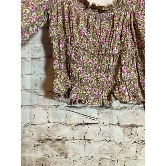 H&M Crop Top Women Medium Ditsy Micro Floral Milk Maid Babydoll Ruffles Romantic - Picture 2 of 13